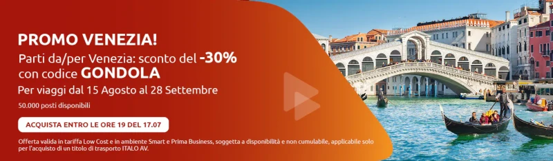 Codice promo Italo GONDOLA: -30% sul tuo viaggio in treno