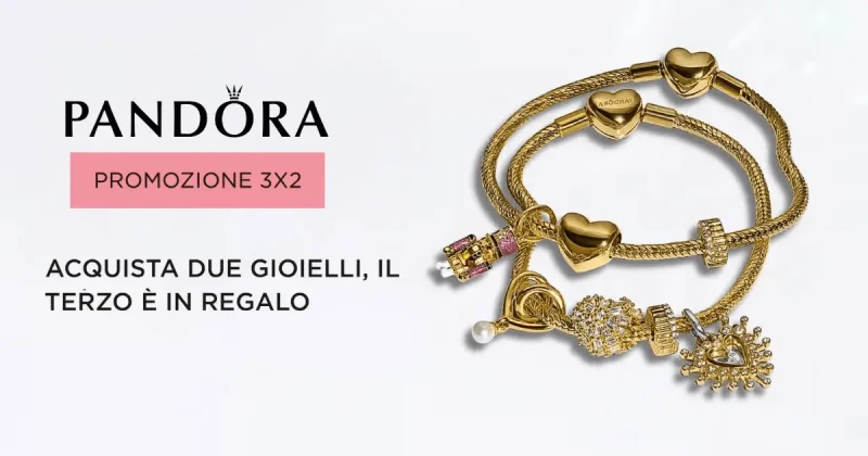 Pandora 3×2 Natale 2025: acquista 3 gioielli e il meno caro è gratis!