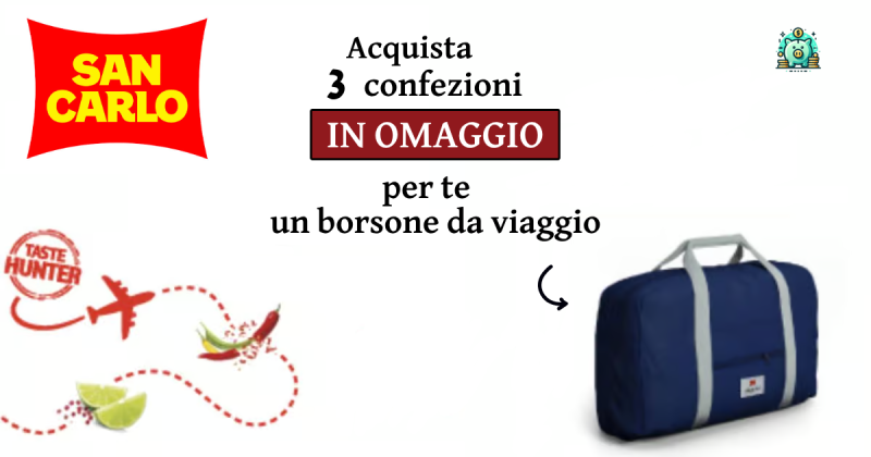San Carlo regala un borsone da viaggio con l’acquisto di Chips&Snack